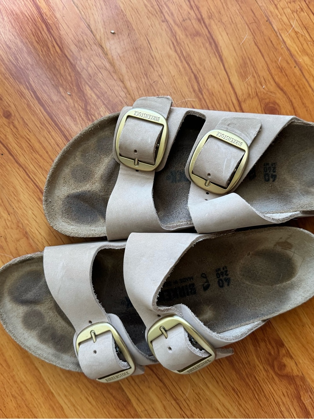 Birkenstock Arizona Soft Footbed Sandals in Taupe with Gold Buckles - Picture 3 of 10